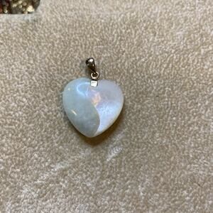 Conjoined Green JADEITE & MOTHER OF PEARL Carved HEART 14kt Gold Bale Pendant